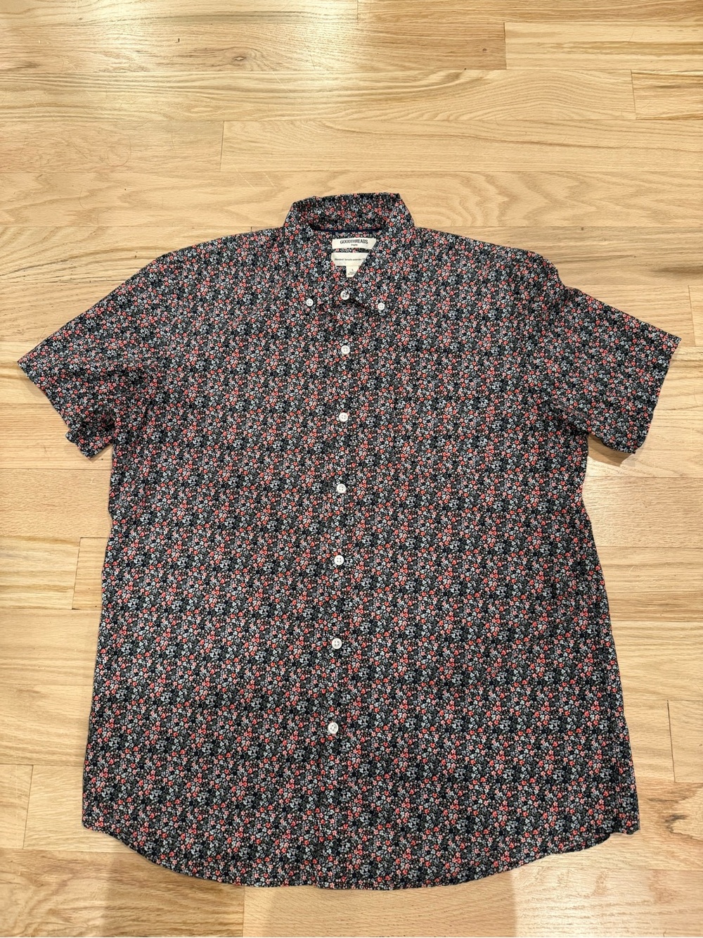 Goodthreads Black Button-Down Shirt with Red & White Floral Print